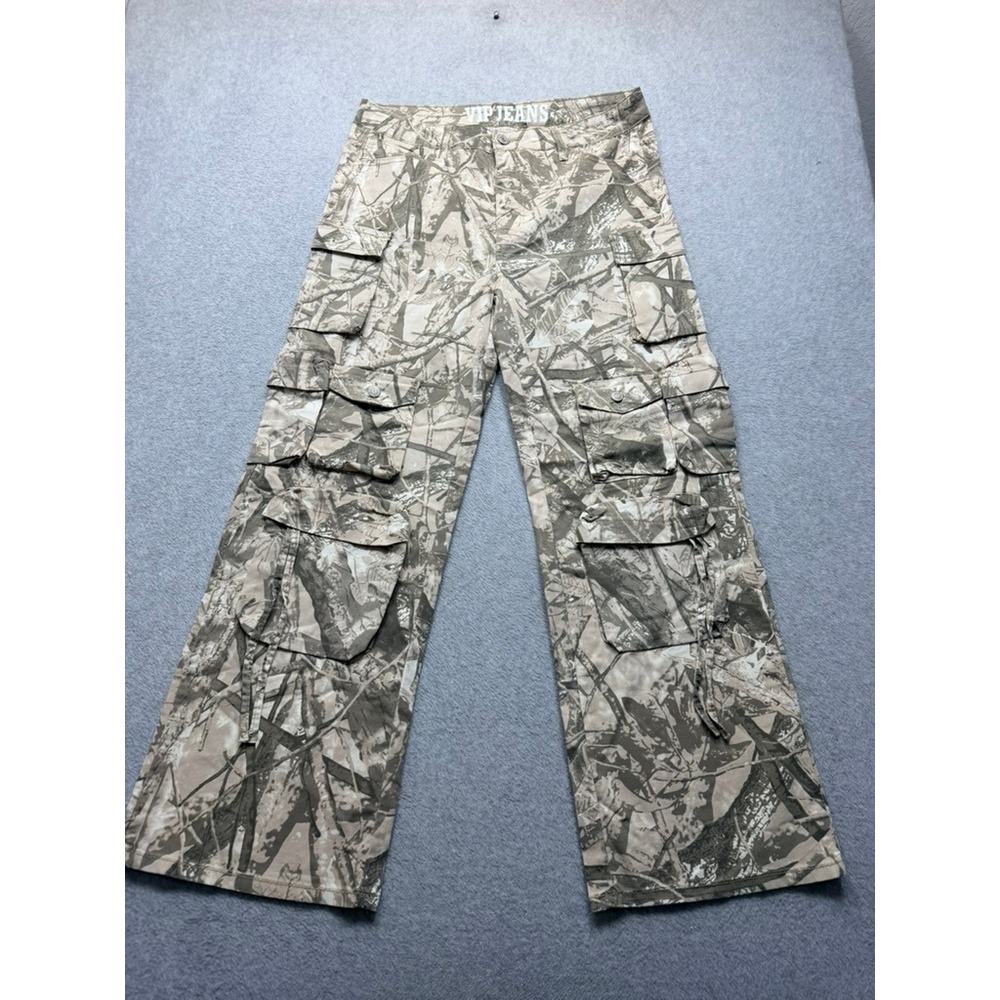 VIP Jeans Womens Camo Cargo Pants Tan Brown Branch Print Multi Pocket Size 11
